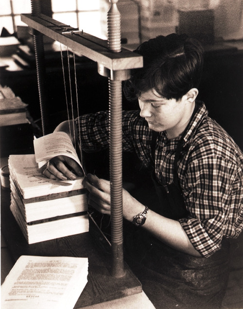 Bookbinding apprentice, 1952, Sweden.