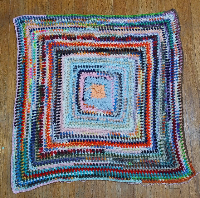 Square moss stitch scrap blanket, about 2 feet wide