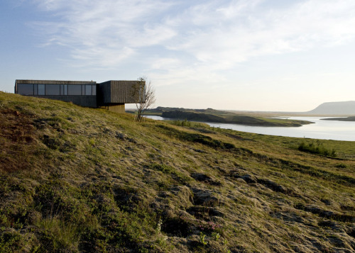 {PK Arkitektar designed Árborg House for a mossy hill high above the glacial valley of the Hvita riv