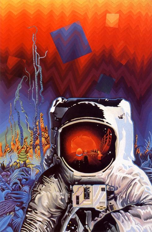 70sscifiart:  A surrealist Space Helmet Reflection Saturday: Ron Walotsky’s ‘Spaceman,’ an undated interior illustration in his 2000 art collection ’Inner Visions’