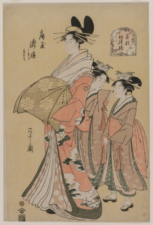 cma-japanese-art: The Courtesan Takihime and Attendants (from the series New Patterns of Young Green