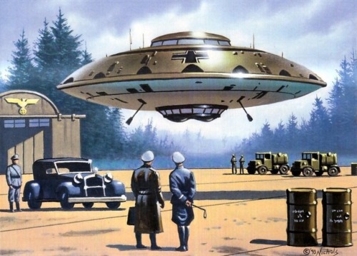 Secret weapons of the Luftwaffe. UFO art by Jim Nichols.