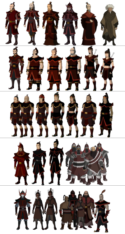 atlaculture:People of the Fire Nation Pt. 1Picture 1: The Royal FamilyPicture 2: The MilitaryYou can