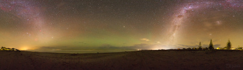 Breathtaking views show the stars, Milky Way, airglow, and light pollution over New Zealand skies. &