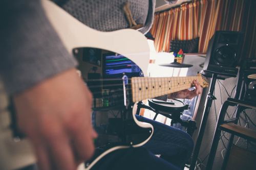 Enrique in the studio tracking lead guitars.