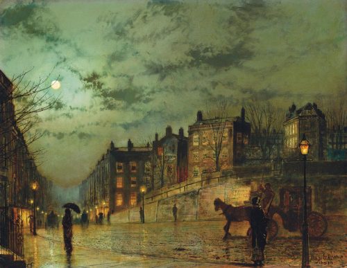 artist-grimshaw:Hampstead Hill, Looking Down Heath Street, 1881, John Atkinson GrimshawMedium: oil