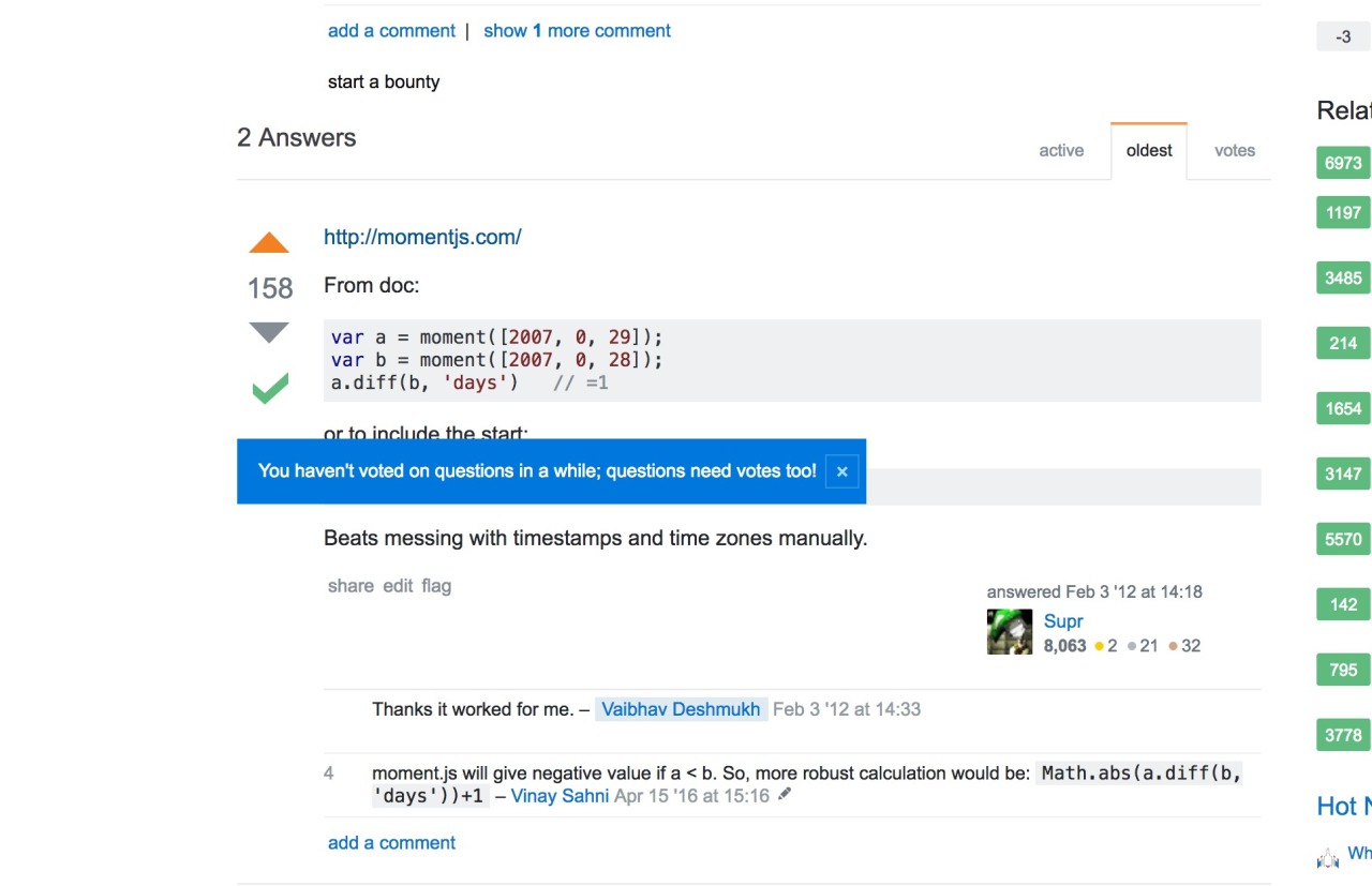 StackOverflow – When you upvote an answer, a tooltip appears if you haven’t upvoted a question in a while.