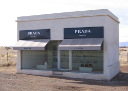 pleoros:  Guy Clinch - Prada, 2007 A very clever conceptual piece, this Prada store is never open but does display genuine Prada gear. It’s more on the way to Marfa on Rte. 90 South, not actually in Marfa, Texas.