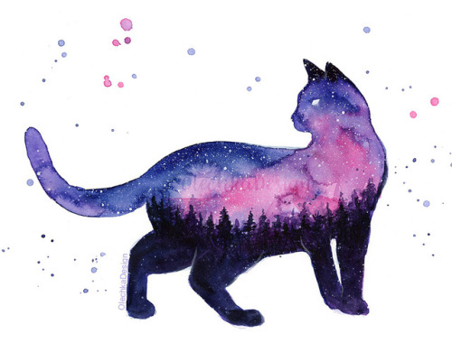 Forest Galaxy Animals, watercolor. Art Prints / Postcard Set