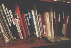 freudian-slipped:  a shelf of my diaries organized by date. i’ve been journaling every single year since i was (no kidding) eight years old. 