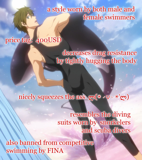 animangacouture:Types of Competitive Swimsuits for Menft. the Iwatobi High School Swim ClubEven thou