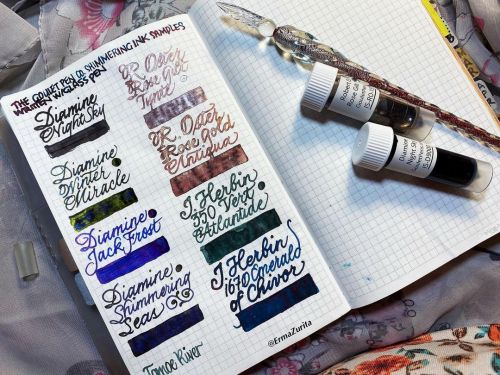 I got a Shimmering Ink sampler from @GouletPens - here are the swatches I made in my Tomoe River boo