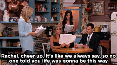 huffingtonpost:  ‘FRIENDS’ REUNION ON 'JIMMY KIMMEL LIVE’ WITH JENNIFER ANISTON, COURTENEY COX AND LISA KUDROW Appearing on Wednesday night’s “Jimmy Kimmel Live,” Jennifer Aniston agreed to act out some fan fiction supposedly written