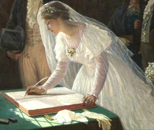 classicarte:Détail de « Le Registre de Mariage » par Edmund Blair Leighton (1920)