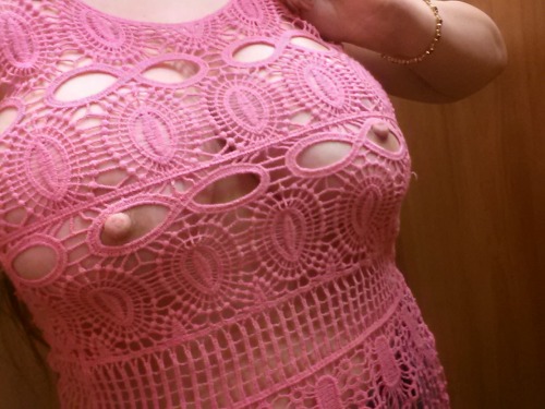 notmyfirstreodeo:  sexysassymommy:  goldenthegreat:  sexysassymommy:  I think I will need to wear something under this.  Nah.  *wink*   sassy, this looks custom made.  I’l bet mm4 measured the distance between your nipples, then knitted this for you.