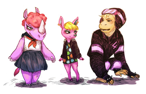silisboo: my town suddenly has some sorta pink uchi -gang going on and I wanted to draw them being cool.. aand ended up sketching some of the other villagers too 