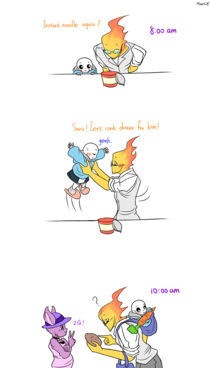 mooncatyao:  [Dinner] Grillby & little Sans<First part>(Previous)/(NEXT)                                                         