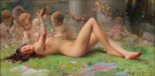 Paul François Quinsac (1858-1929) Reclining nude with putti 1901. Private collection  Поль Франсуа К