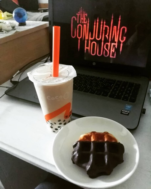 Taking A Break For Now... Enjoying Bubble Milk Tea And Chocolate Coated Waffle While Watching The Dark