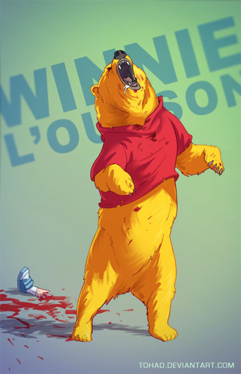 deviantart:  solumay:  Posters by Sylvain Sarrailh   These amazing posters by Tohad show a darker side of the cartoons we loved as childred.See more of Tohad’s artwork here: http://bit.ly/1IIB4V3