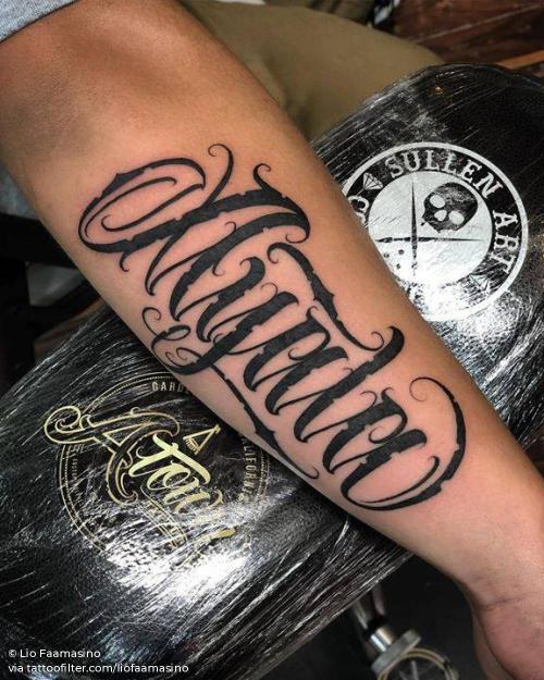 By Lio Faamasino, done in Garden Grove. http://ttoo.co/p/35931 ayala;big;facebook;forearm;liofaamasino;name;lettering;twitter