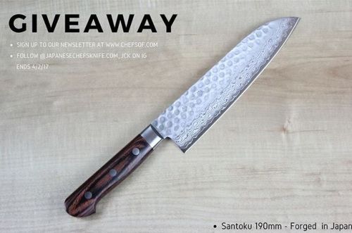GIVEAWAY: We are giving away a Santoku 190mm Chefs Knife - Forged in Japan. Courtesy of @japaneseche