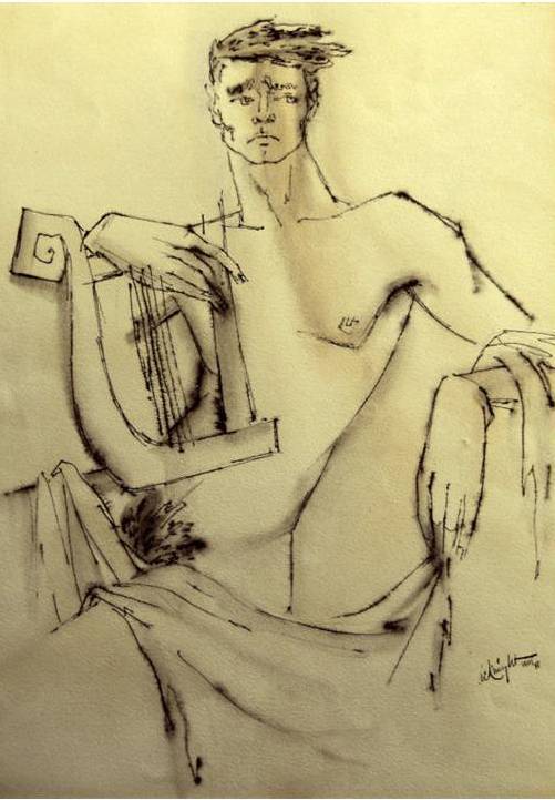 mrsramseysshawl:  Avel de Knight (1933 - 1995), Youth With Lyre, Paris, 1948 