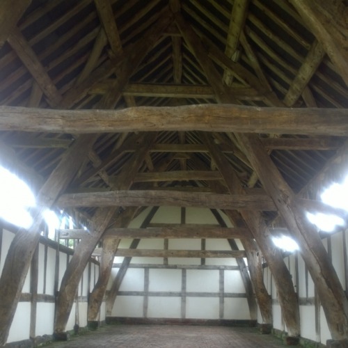 The much modified cruck barn at Arley Hall.