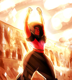animaine:  Art by the wonderful @jen-iiiA scene from a Crystal Gem prequel story I’m working on. Garnet, doing the Gem Covering (basically a gem equivalent of flipping someone off) to an angry crowd at the Sky Arena. Inspired by Tommie Smith and John