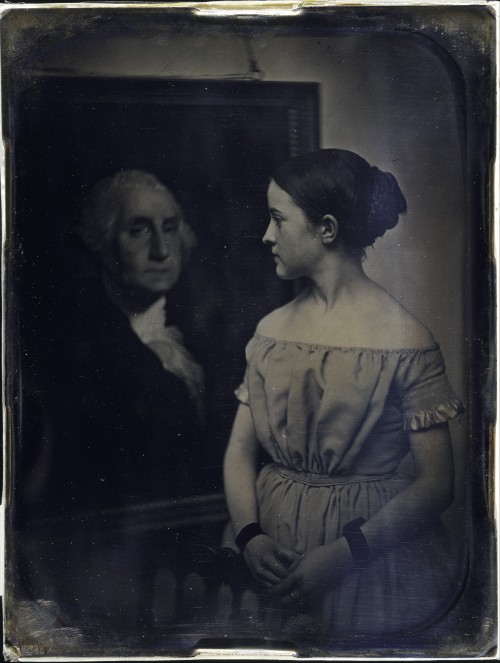 Girl with portrait of George Washington, ca. 1850  ~  Daguerreotype by Southworth and Hawe