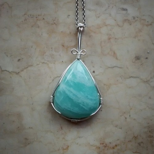 i made this wire wrapped amazonite pendant yesterday