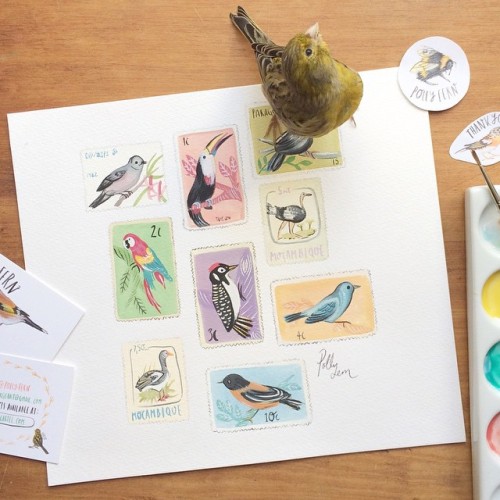 pollyfern: my stamp collection painting is off on a journey to a new home in australia.