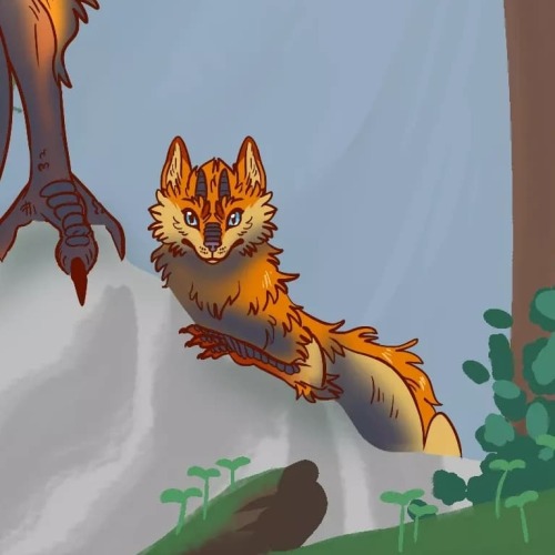 A Vulpes Dracos or Fox Dragon taking its young back to their nesting cave up in the mountains. Acti
