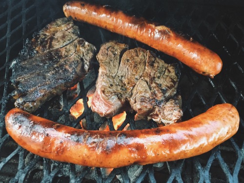 emergentpattern:  Grilling some Steaks and Andouille Sausage