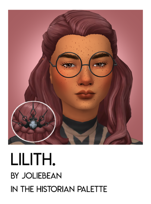 snowyescape:lilith by @joliebeaninfo:28 add-on swatches in serindipitysims’ historian palettemeshes 
