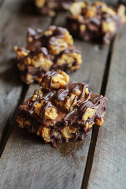 gastrogirl:  chewy chocolate drenched peanut butter cornflake fudge brownies. 