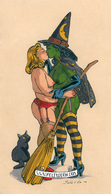 felixdeon:  **The Witch’s Kiss**This witches romance is available as a limited edition print in my Etsy Store. Click HERE. 