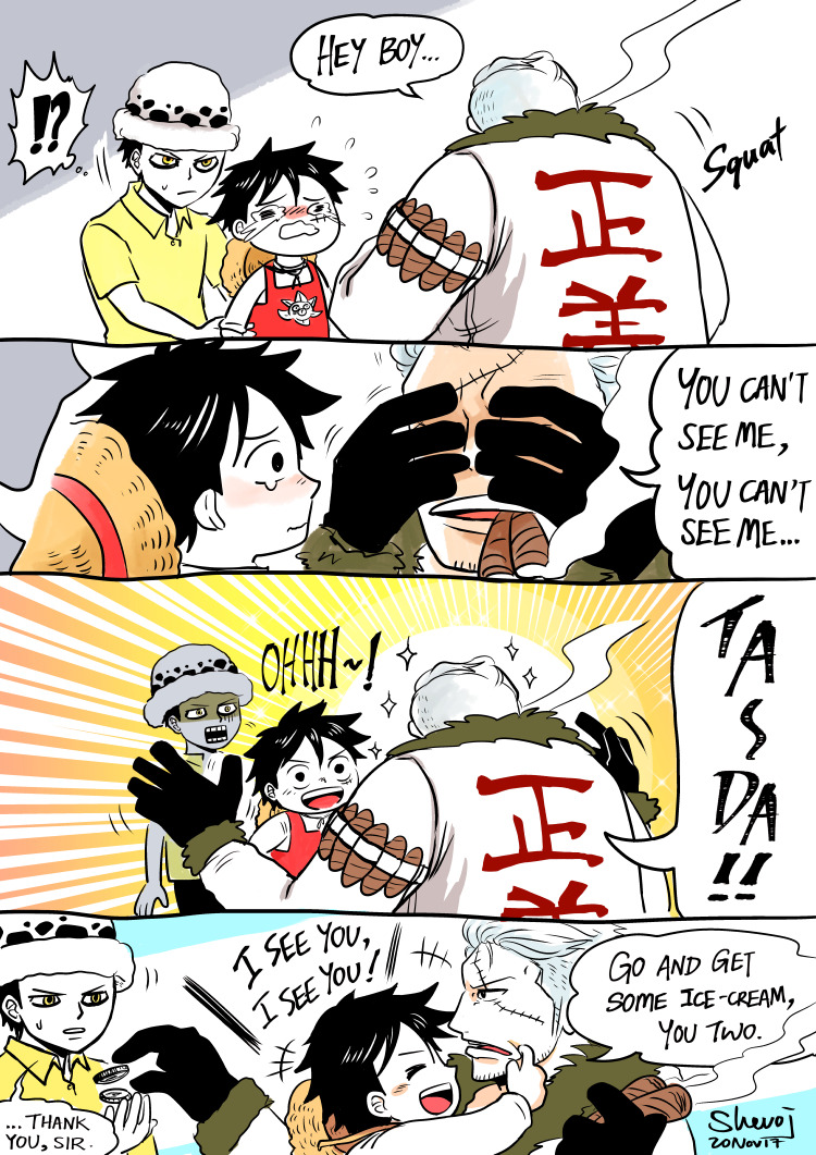 shevoj1207:  Sketch comic as Baby Luffy AU ❤P.S:   Smoker treat children very