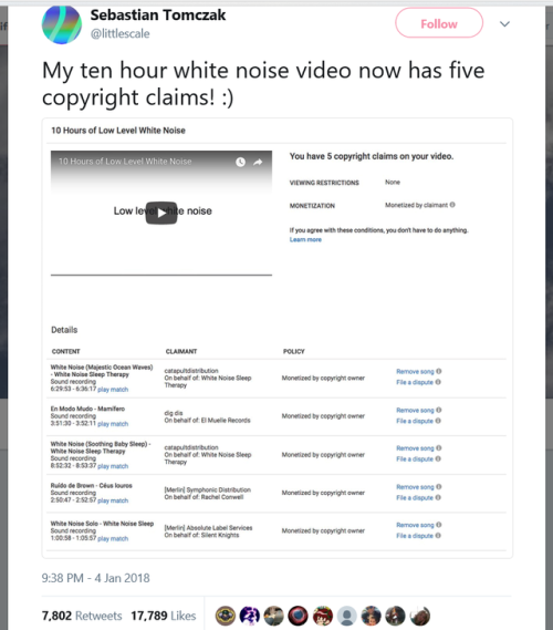 algopop: YouTube White Noise copyright claims test by Sebastian Tomczak A 10 hour video of just whit
