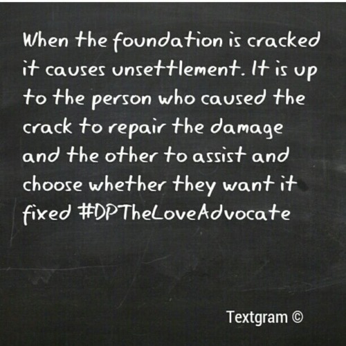 <p>#RP from May 8th, 2012. Post is still true. Be willing to fix the cracks or damage you cause in a relationship/marriage. If you were the one who was hurt, dig deep to forgive and move forward. Have the conversation of what led your significant other to what they did. Even if it does not excuse their actions, even if their reason (not excuse) is true, make an adjustment to help them not do it again. Relationships and marriage are a lot of work. It only works if both parties put in the work. So work together as a team. #TheBalancedPerspective #TheSoulMateSpecialist<br/>
<a href="https://www.instagram.com/p/CEox41cgLo9/?igshid=5rta58bumeuc" target="_blank">https://www.instagram.com/p/CEox41cgLo9/?igshid=5rta58bumeuc</a></p>