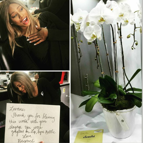 Lavern Cox receives flowers and personal card from Beyonce for her killer performance on LipSync Bat