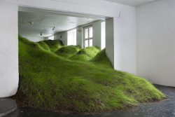 logija:  In Norwegian artist Per Kristian Nygård’s most recent installation, “Not Red But Green,” a lush, hilly lawn spilled out of NoPlace in Oslo. Its manicured grass resembled a scene from a well-kept park, not a gallery, effectively conflating