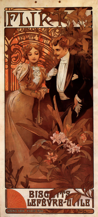 ageless-inspiration: Alphonse Mucha. 1. Flirt Lefevre Utile. 1899 2. Biscuits Champagne Lefevre Util