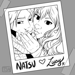 tsademcxo:  Another sick day Nalu doodle. A quick line art and color version. Natsu and Lucy of Fairy Tail *MUAH* I love these weirdos…♡♡ 