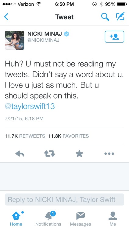 strippercops: blacksnobbery: But this is the “beef” between Nicki and Taylor that people