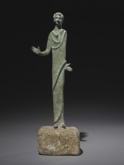 theancientwayoflife: ~ Male Votive Figure. Place of origin: Italy Culture: Etruscan Date: 4th Century B.C. Medium: Bronze