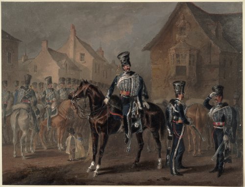 Yorkshire Hussars, Marching Order. Unsigned watercolor by M.A. Hayes, 1840.