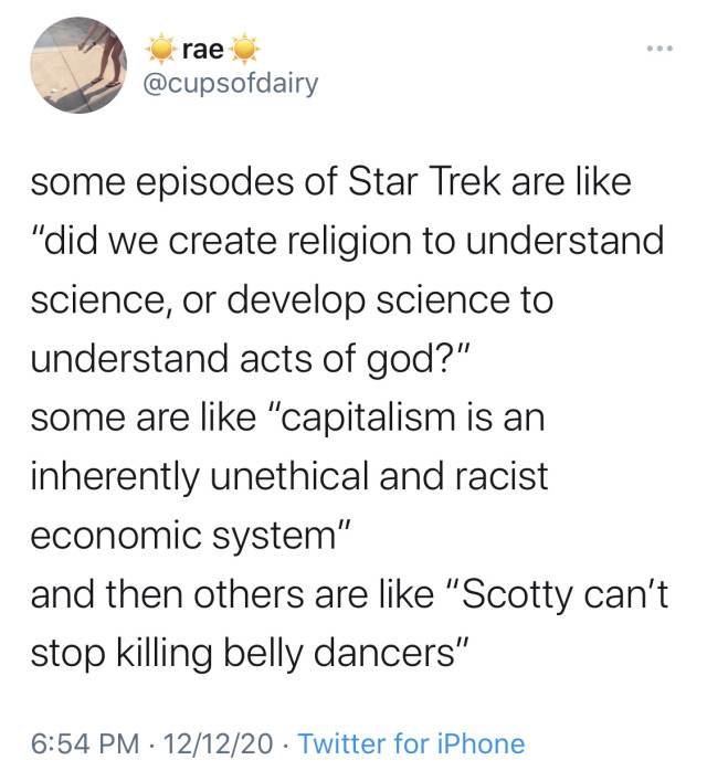 lyrslair:oscar-be-wildin:TNG: “How do we define a person? How to we define a life? Can a person’s autonomy be subverted if it is for the greater good?”Also TNG: “So the ship is pregnant and needs us to get to an energy source so it can have