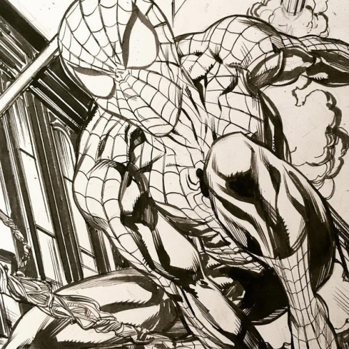 Rush-inking a Spider-Man over some old pencils for an abandoned commission for #stanuarylee #marvelc