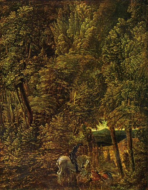 Albrecht AltdorferForest Scene with St. George Fighting the Dragon oil on parchment mounted on lime,